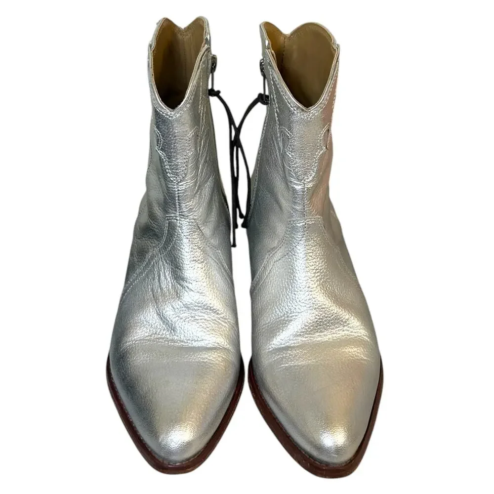 Free People Women's 'New Frontier' Leather Western Bootie Silver Size 38 EU 8 US